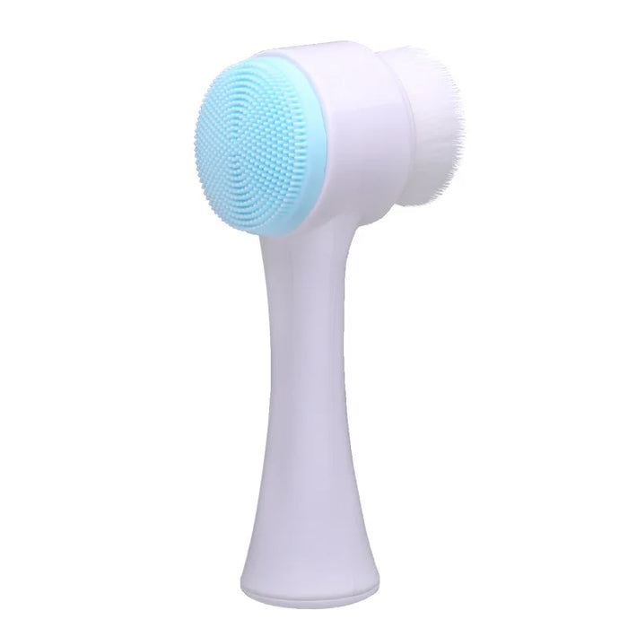 2-in-1 facial cleansing brush with soft bristles and silicone