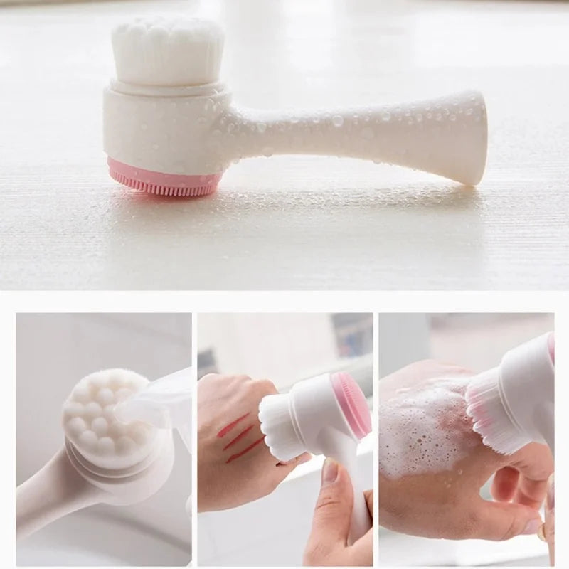 2-in-1 Double-Sided Facial Cleansing Brush | Soft Bristle Cleanser & Silicone Exfoliating Massage Tool