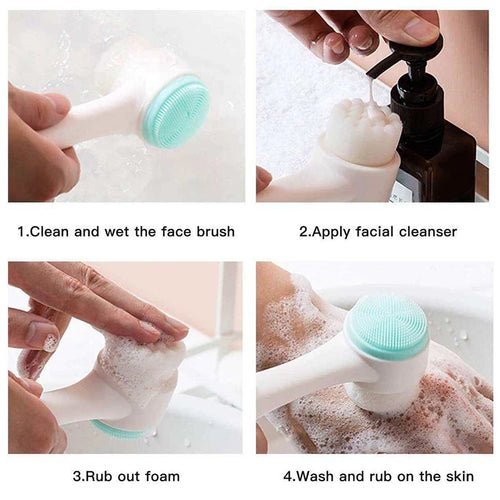 2-in-1 Double-Sided Facial Cleansing Brush | Soft Bristle Cleanser & Silicone Exfoliating Massage Tool
