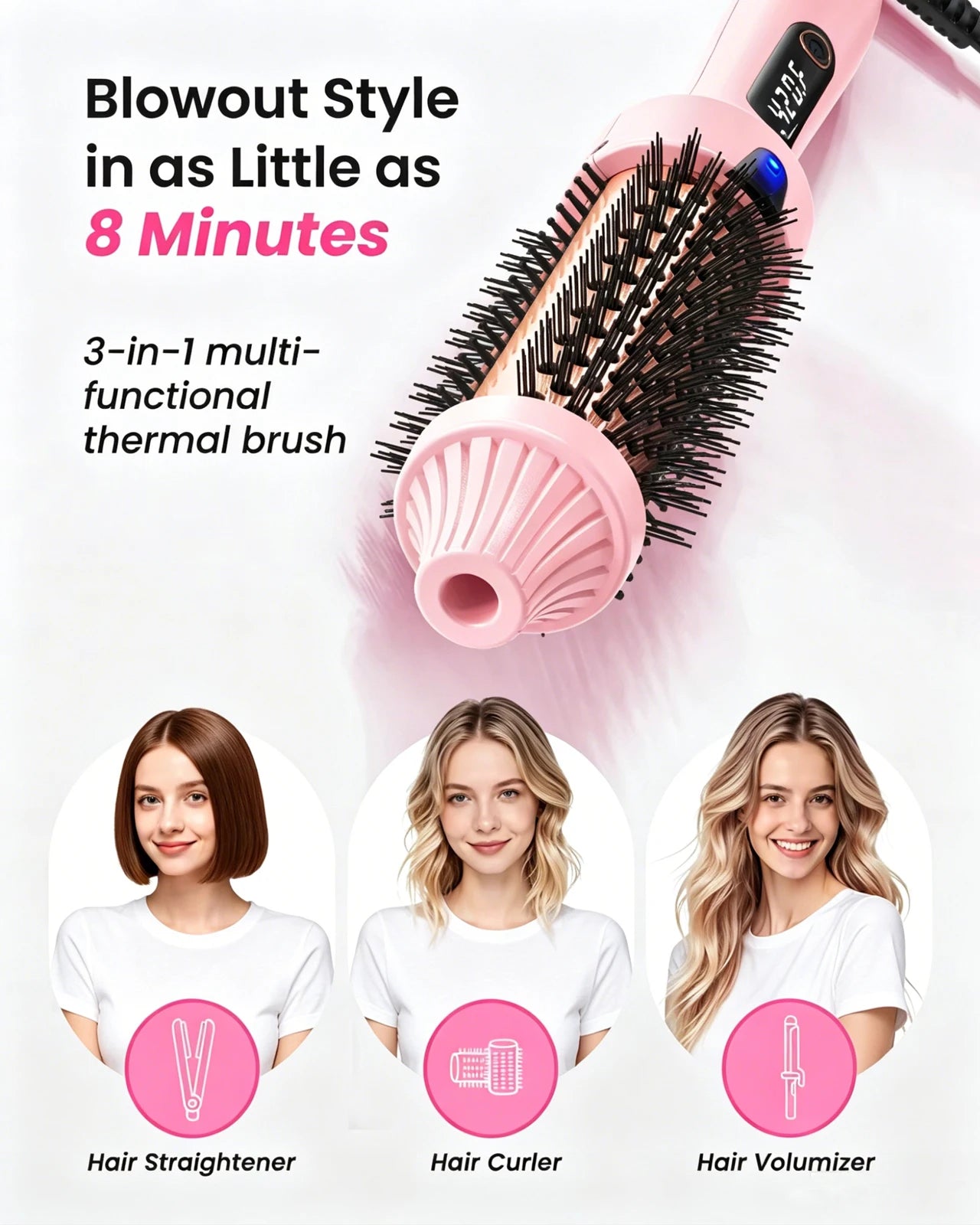BOPCAL 3-in-1 Ionic Heated Round Brush